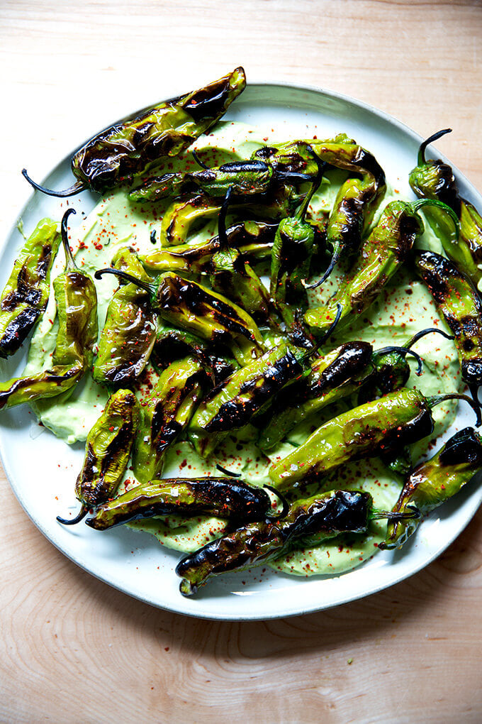 blistered shishito peppers with avocado cream - Article 1